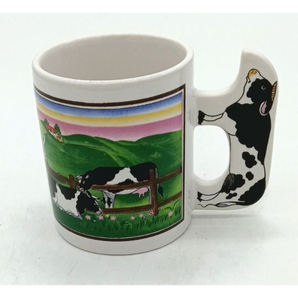 Vintage Art Mark  Fun Cow Handle Cows in the Field Farmhouse Ceramic Coffee Mug